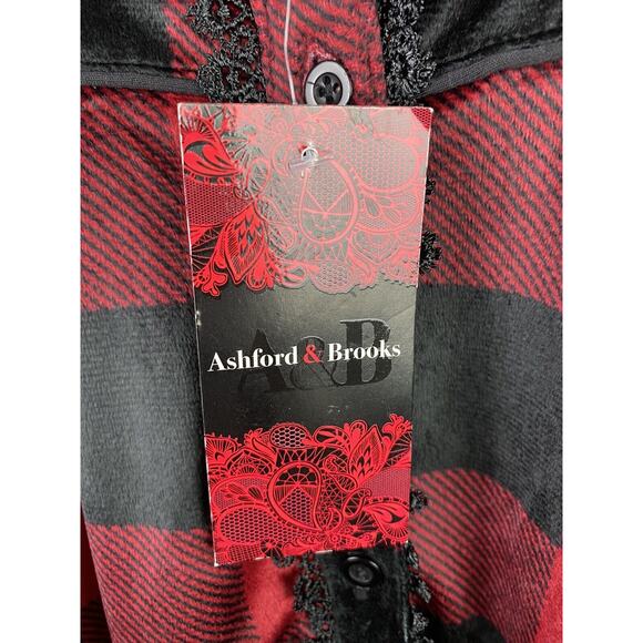 NWT Ashford Brooks MINK FLEECE Red Black Buffalo Plaid Nightgown Size XL SOFT - Picture 3 of 5